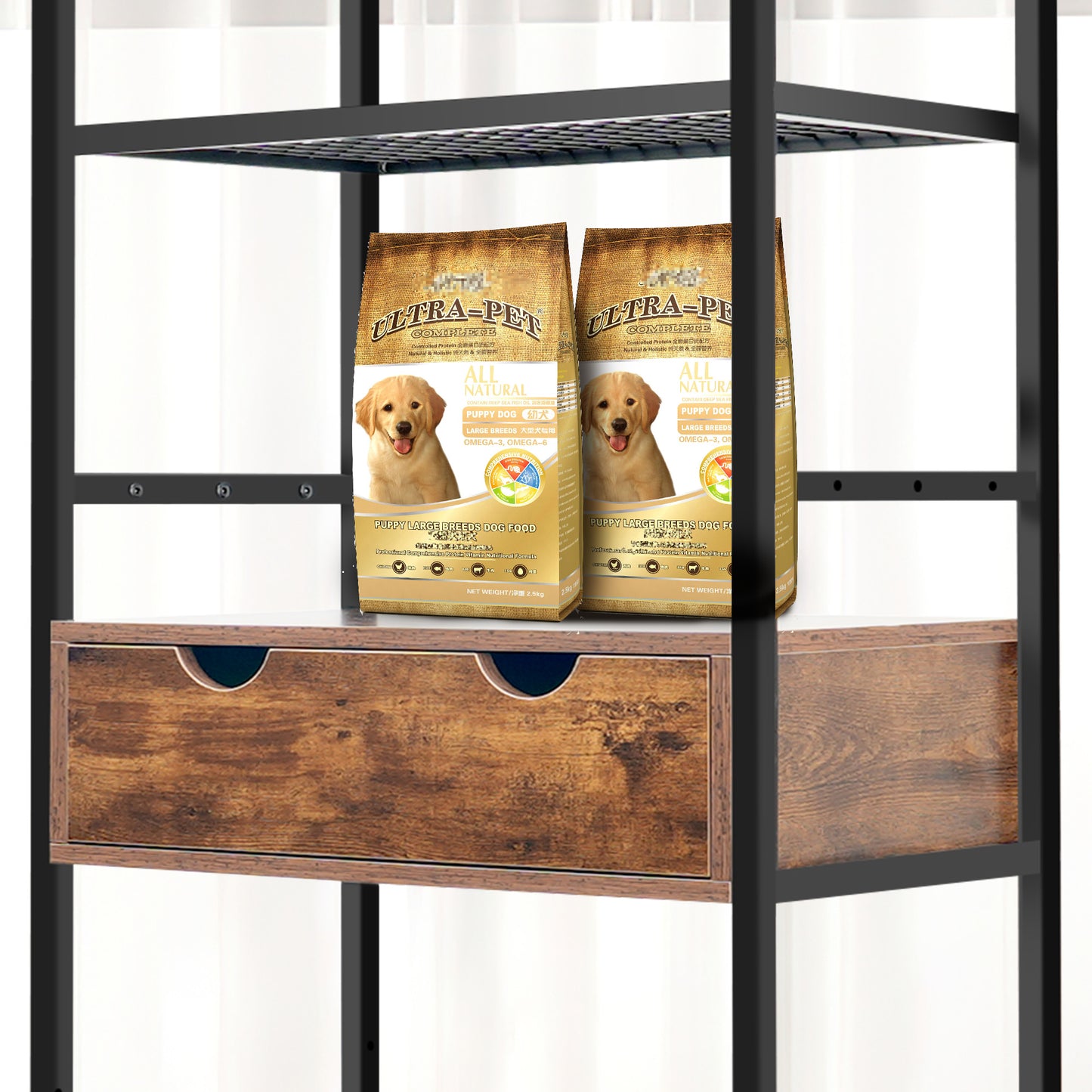 Smart FENDEE Dog Feeder Station with 3 Adjustable Raised Dog Bowls and Shelves for Living Room,Brown