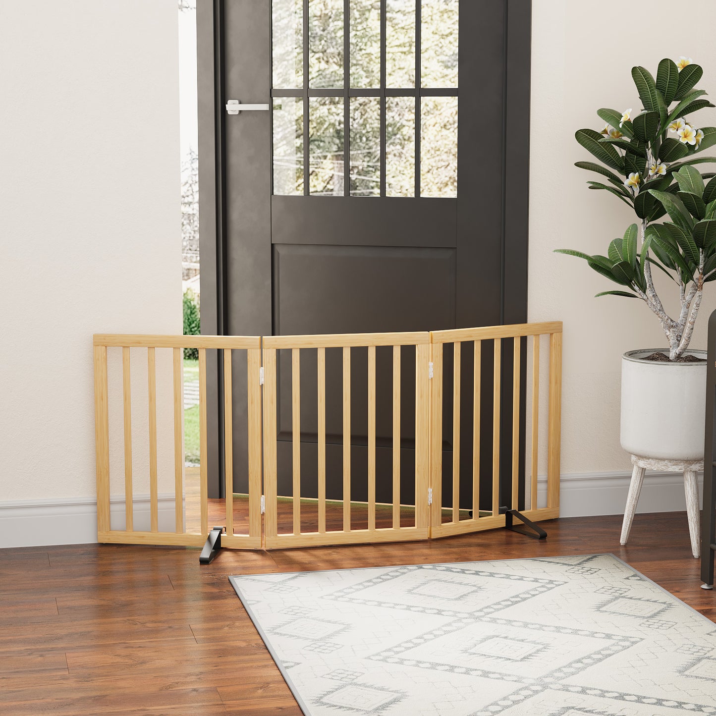 Algherohein Dog Gate for Inside,Bamboo Freestanding Pet Gate for Doorways
