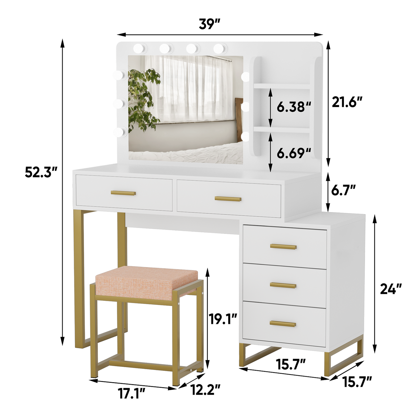 Algherohein Vanity Set with Mirror and Storage Cabinet,Makeup Vanity for Bedroom