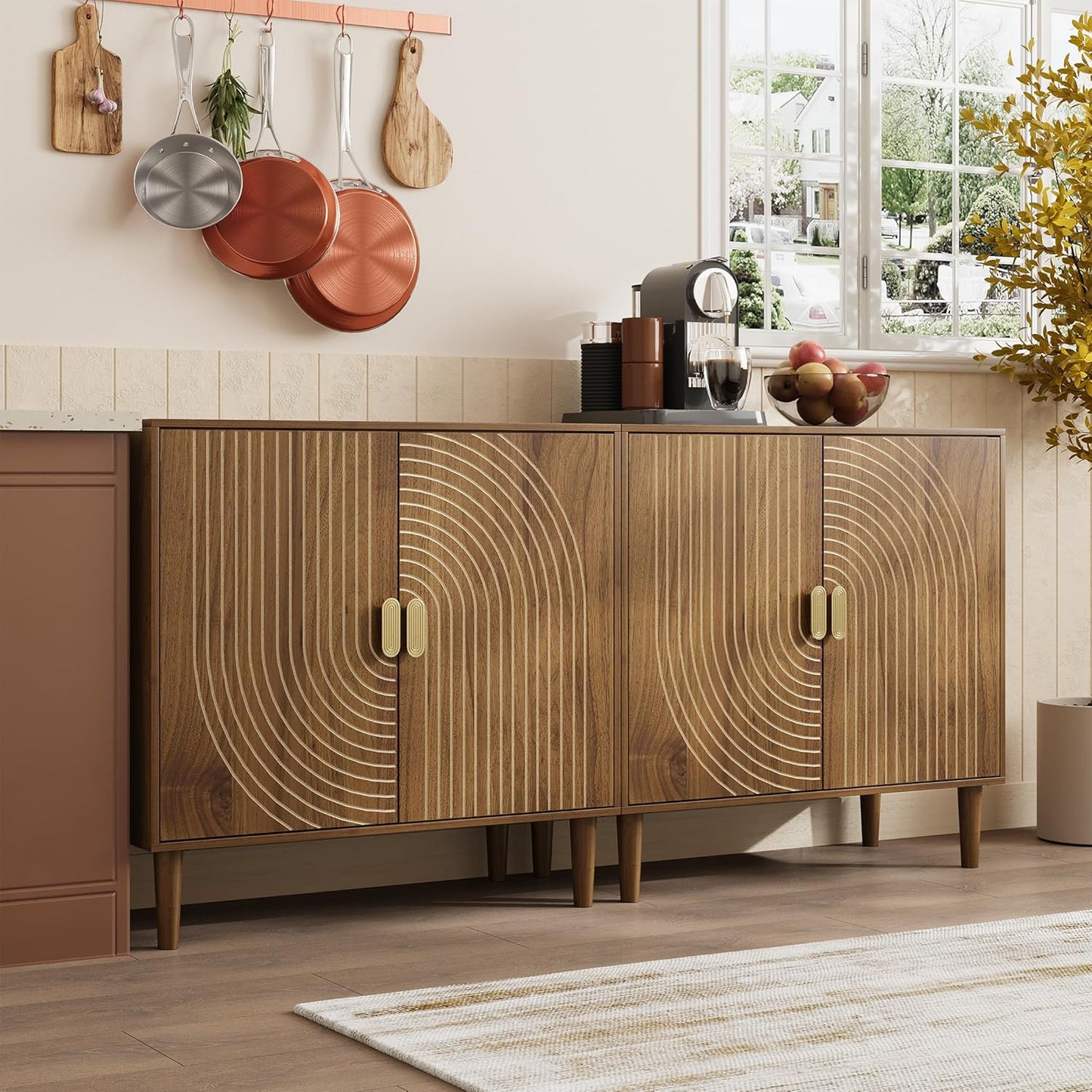 Semiocthome Sideboard Cabinet, 1 Adjustable Shelf, Line Groove Design
