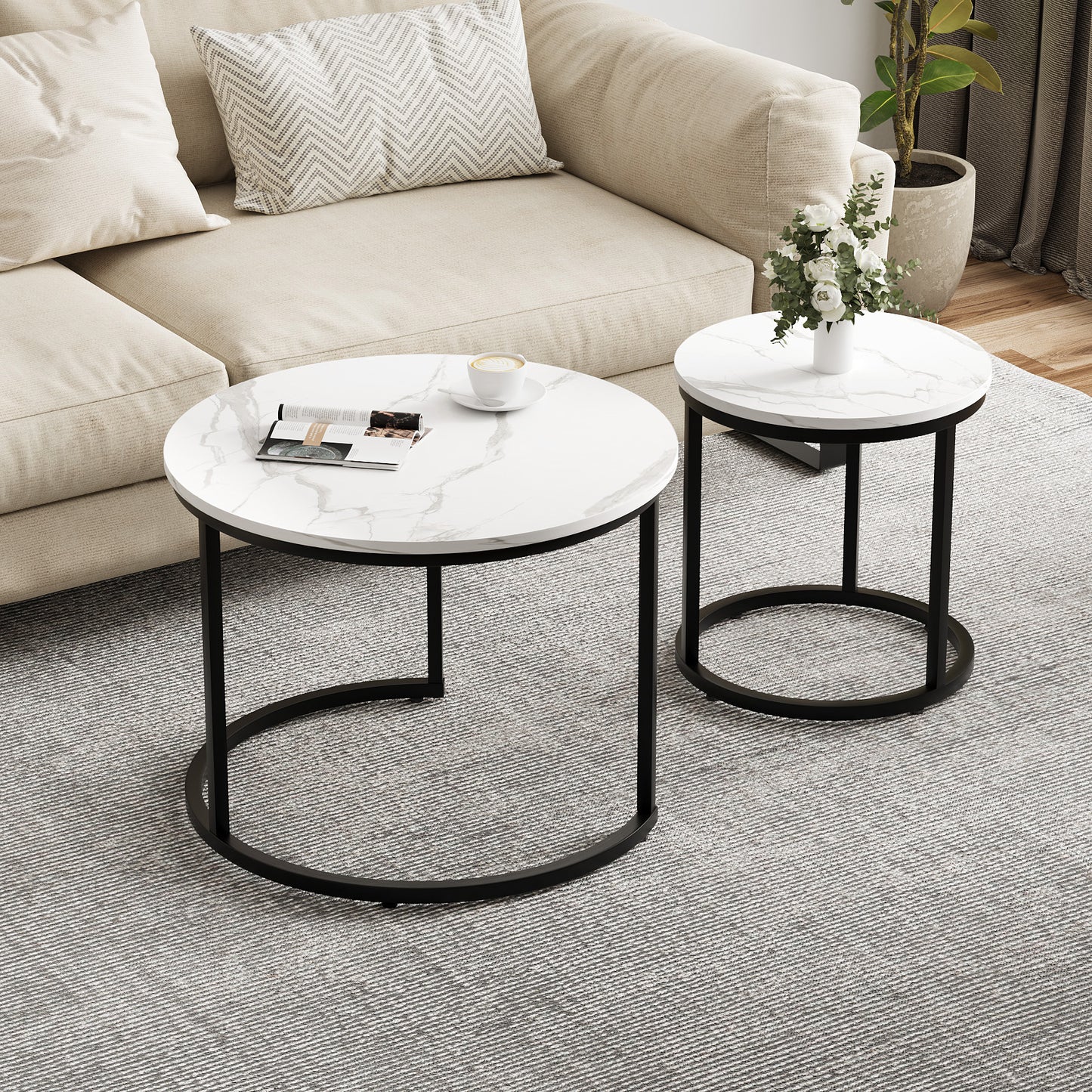 Smuxee Modern Round Wood Nesting Coffee Table Set,End Table for Living Room