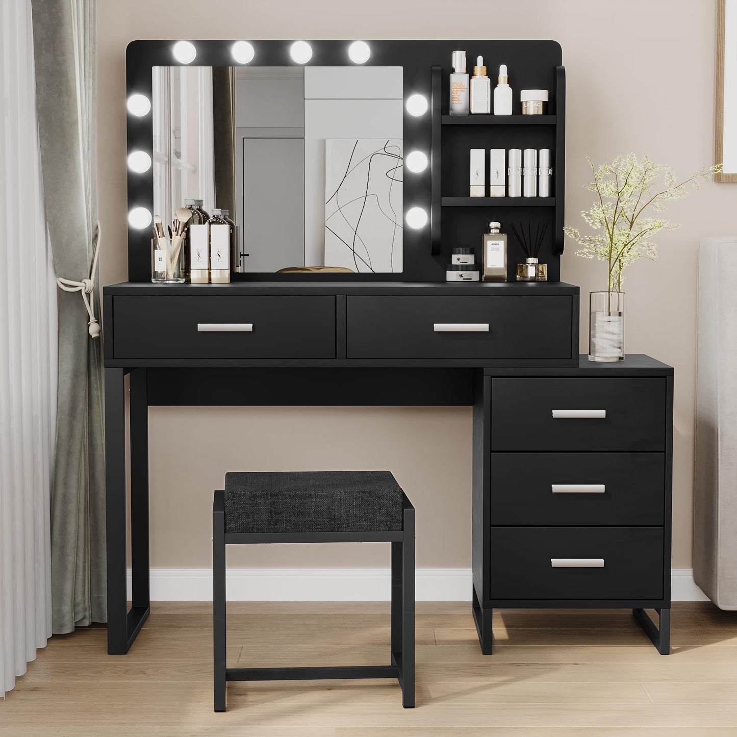 Semiocthome Vanity Table with 10 Led Lights, Makeup Desk with Lighted Mirror