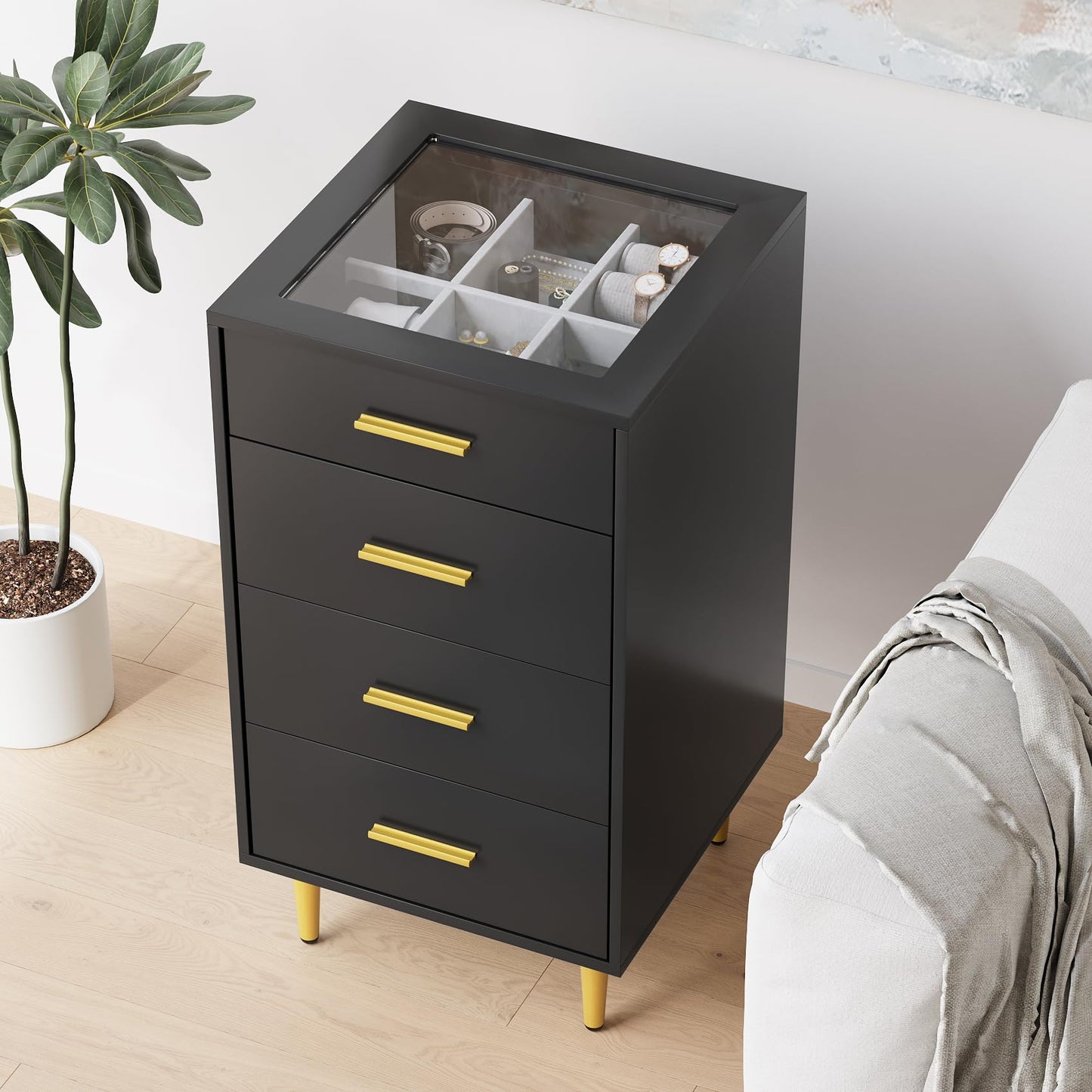 Semiocthome 5 Drawer Dresser with Glass Top and RGB Light Storage Cabinet for Jewelry Display