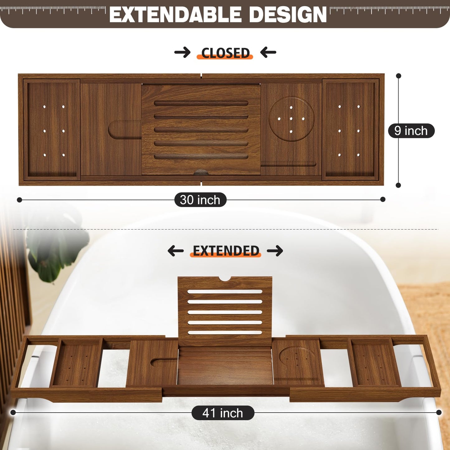 Semiocthome Teak Expandable Bathtub Tray Caddy
