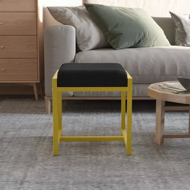 Semiocthome Modern Vanity Stool for Bedroom,Ottoman Chairs with Gold Metal Legs,19" H,Black