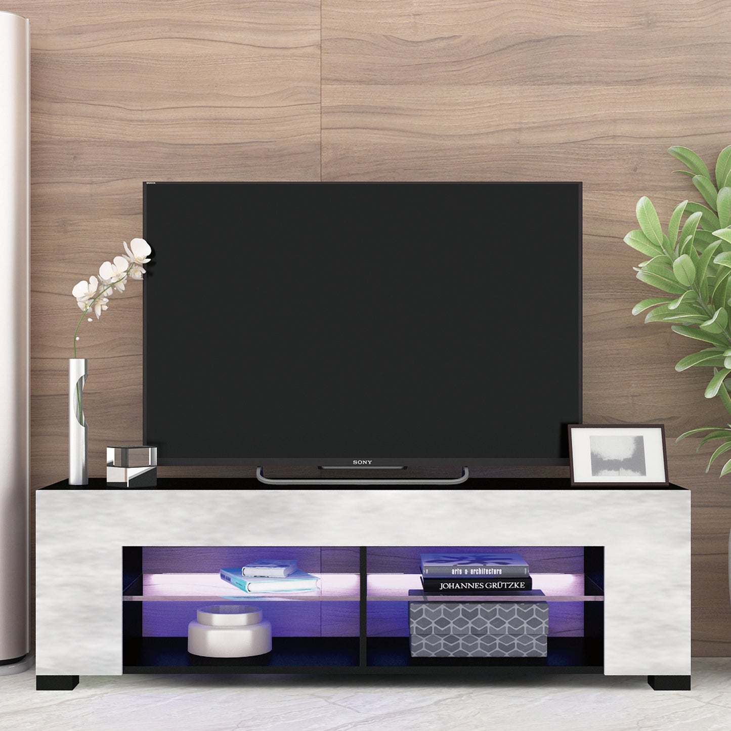Algherohein TV Stand Entertainment Center with LED for 32-60 inch TV,57in L Screen TV Console Table