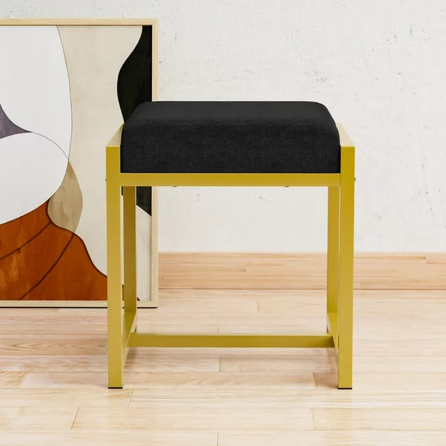 Semiocthome Modern Vanity Stool for Bedroom,Ottoman Chairs with Gold Metal Legs,19" H,Black