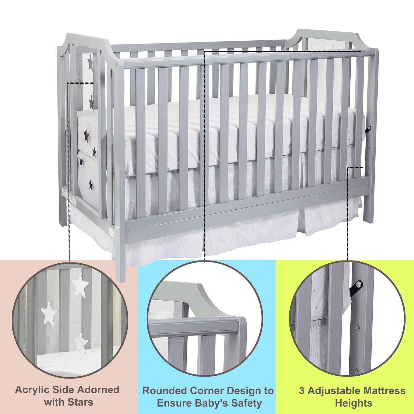 Semiocthome Celeste 3-in-1 Convertible Island Crib Light Gray