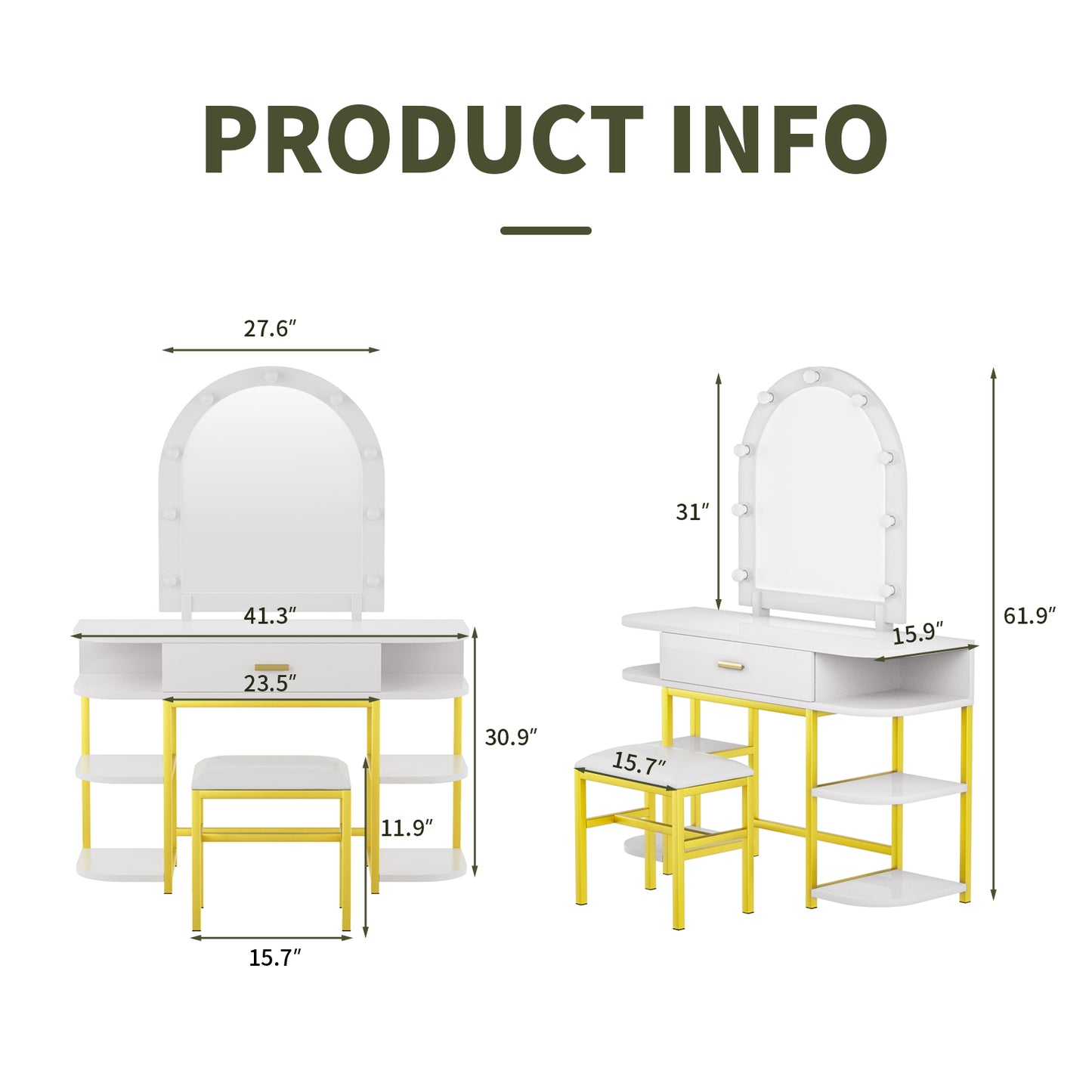 Semiocthome Modern White Vanity Tables Set for Bedroom with LED Lights