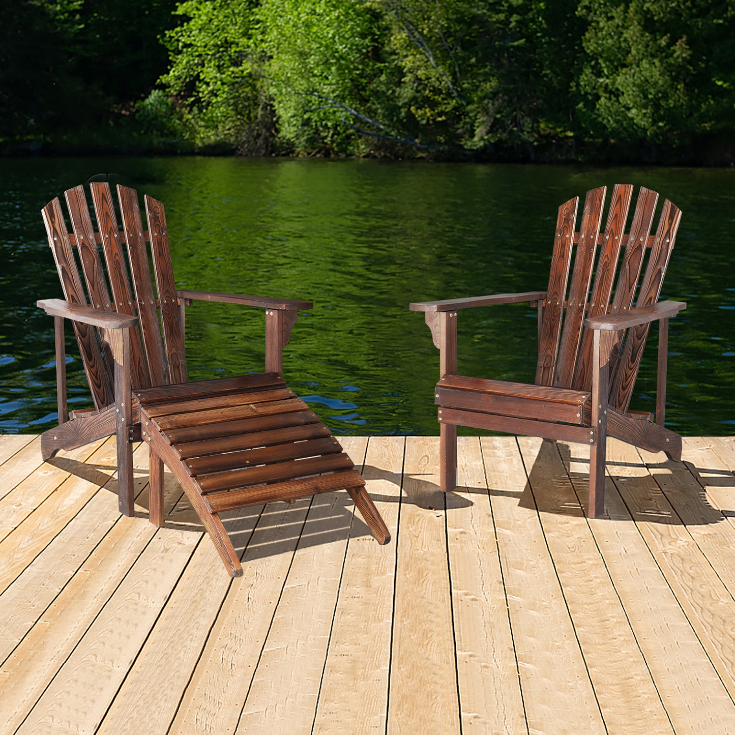 Outdoor Garden With Footstool Wooden Single Chair Carbonized Color