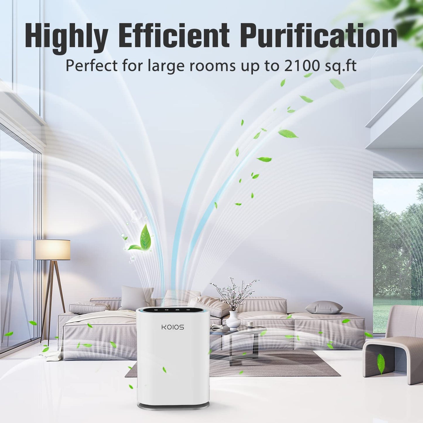 Semiocthome Home Air Purifier for Large Room up to 2100 sq.ft, Upgraded H13 True HEPA Filter, UV Light, Ionic Air Cleaner with Air Quality Sensors, GL-FS32 White