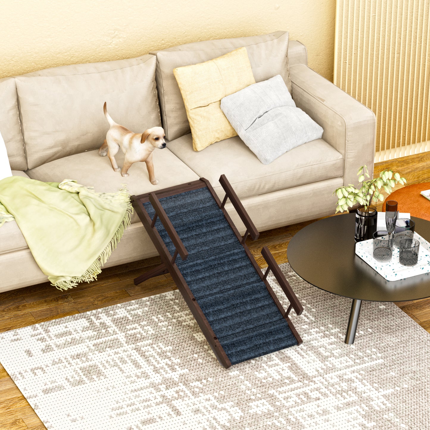 Wooden Folding Pet Ramp for Dog Cat with Carpet