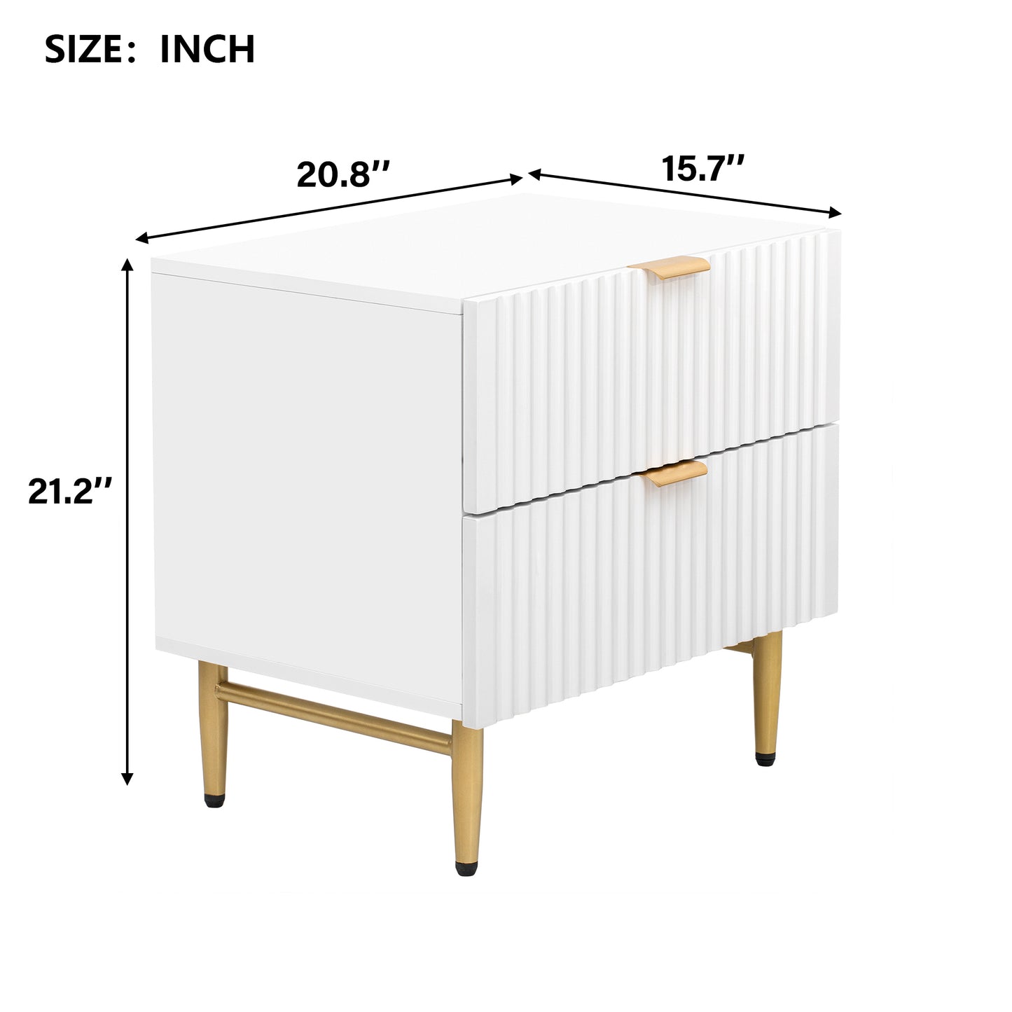Nightstand with 2 Drawers & Golden Handle,Storage Bedside Table - White