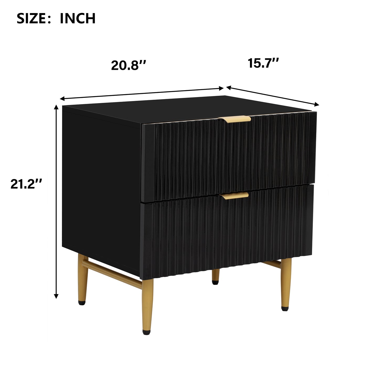 Nightstand with 2 Drawers & Golden Handle,Storage Bedside Table - Black