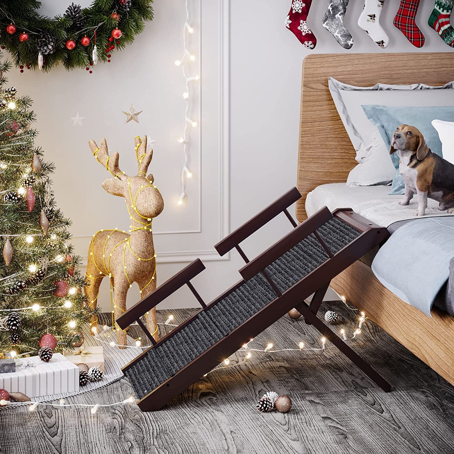Wooden Folding Pet Ramp for Dog Cat with Carpet