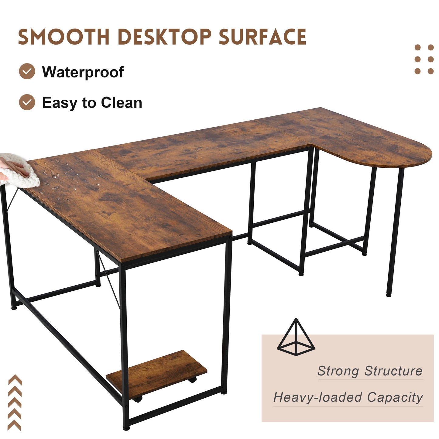 U-shaped Computer Desk, Industrial Corner Writing Desk with CPU Stand, Gaming Table Workstation Desk for Home Office