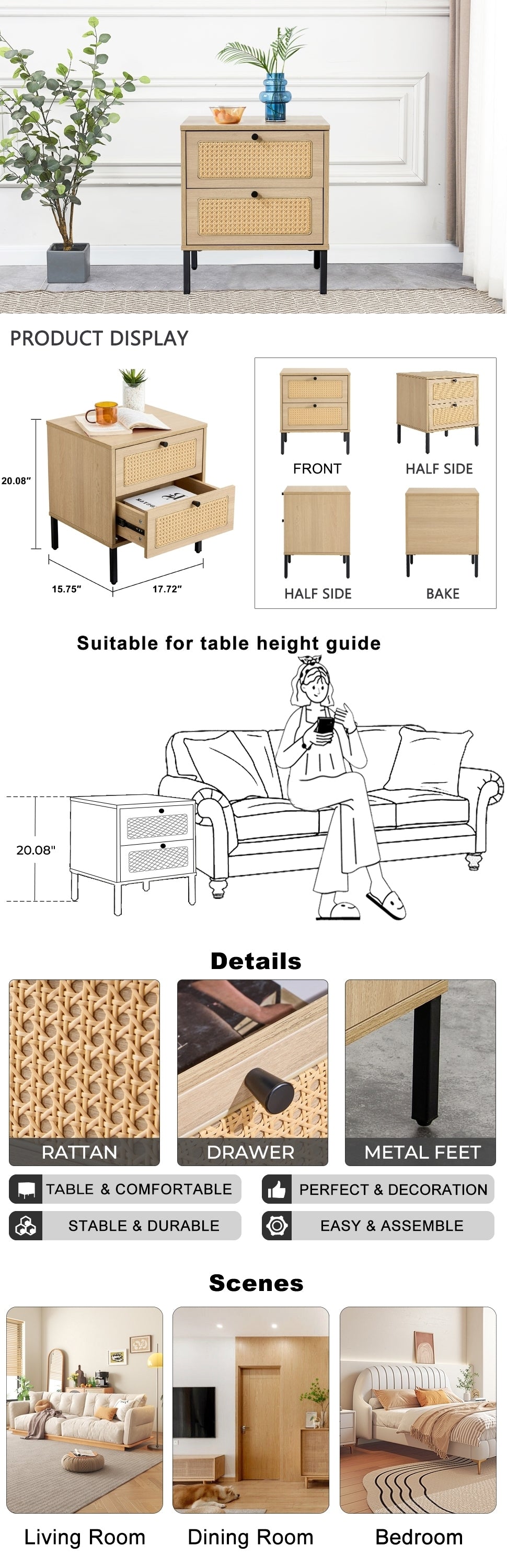 Modern simple storage cabinet MDF Board bedside cabinet rattan bedside cabinet Small household furniture bedside table