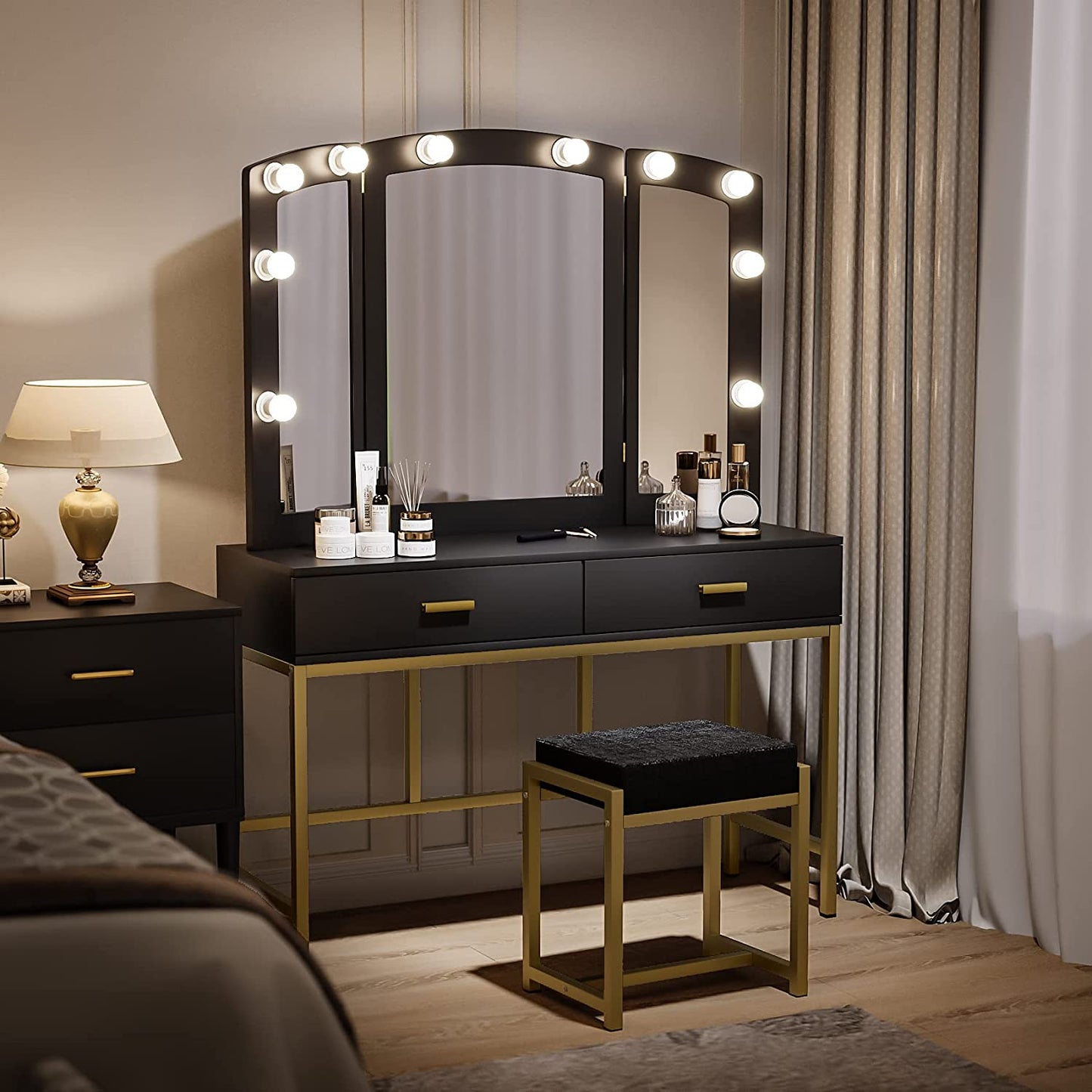Semiocthome Vanity Table with 10 Led Lights, Makeup Desk with Lighted Mirror