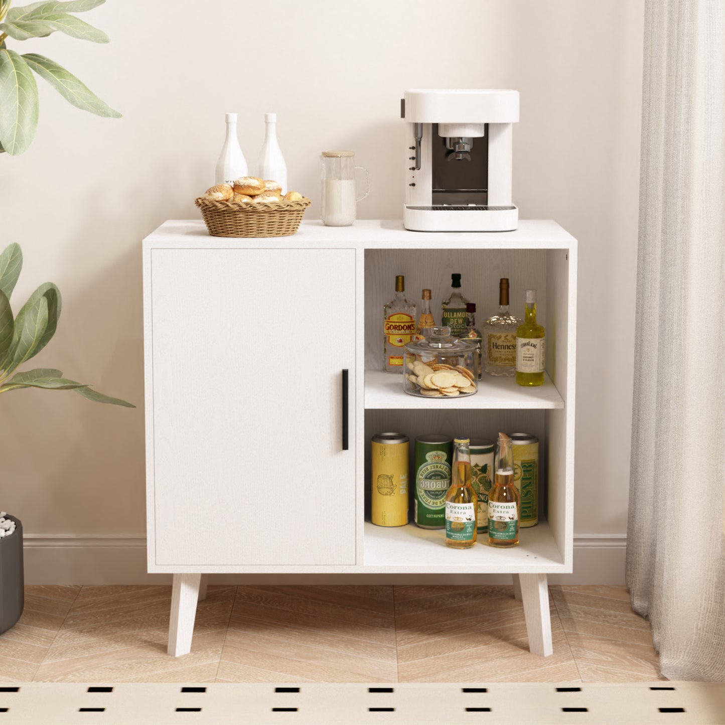Semiocthome Modern Sideboard Storage Cabinet Wood Accent Buffet Cabinet for Kitchen in White Finish