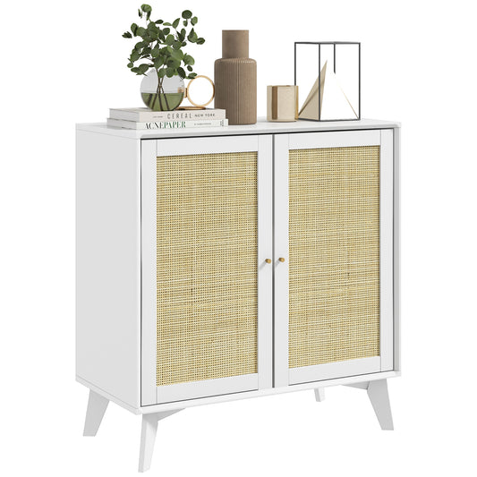 Smart FENDEE Wood Sideboard Buffet Kitchen Storage Cabinet with 2 Rattan Doors, White
