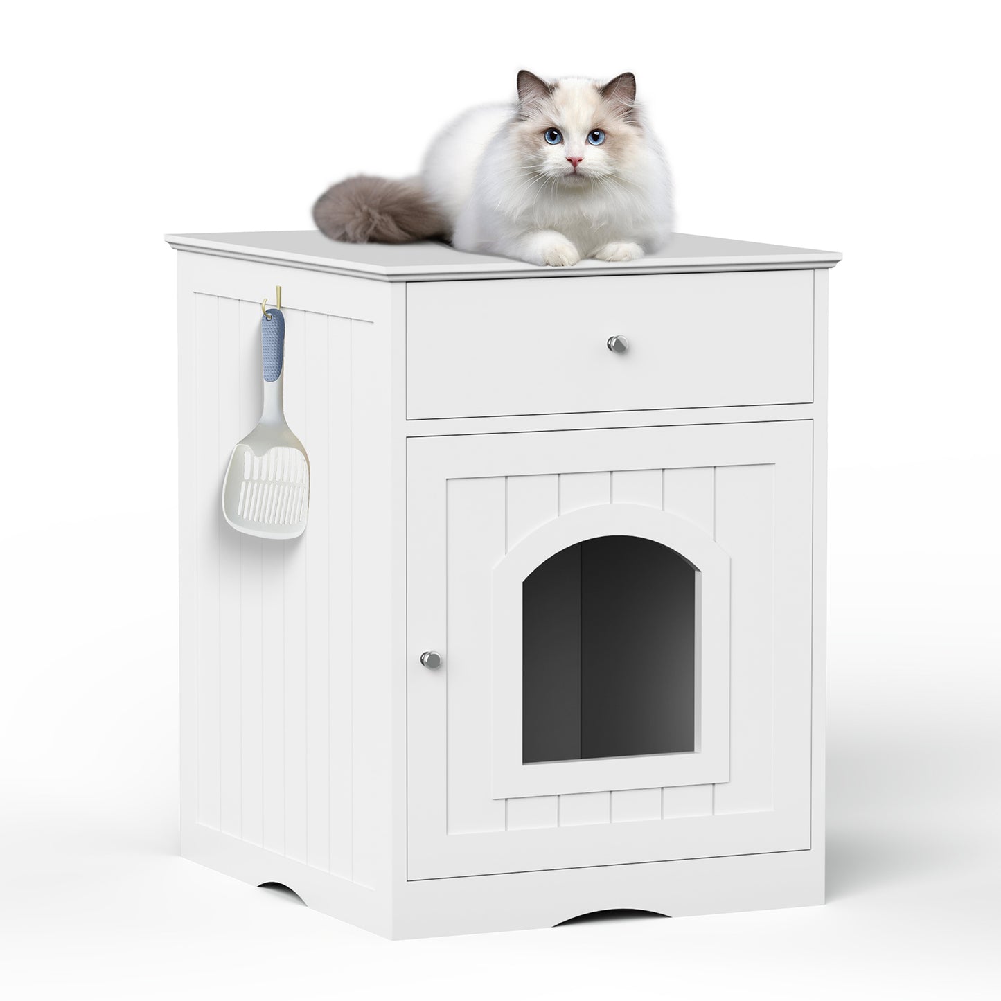 Algherohein Wooden Multi-Function Pet Cat House, Cat Condo Nightstand with Drawer,Vibrant Life