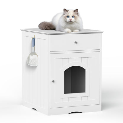 Algherohein Wooden Multi-Function Pet Cat House, Cat Condo Nightstand with Drawer,Vibrant Life