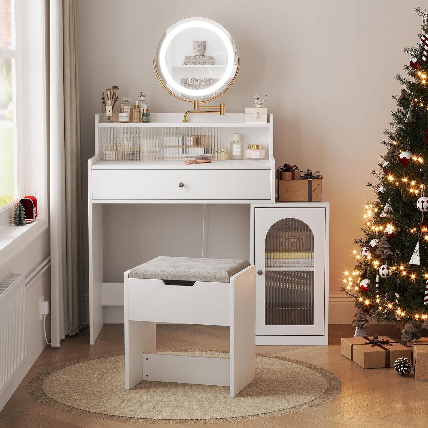 Semiocthome Makeup Vanity with 360° Rotatable Mirror and 3 Adjustable Lights