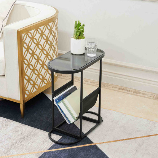 Smart FENDEE Oval Small Side Table with Magazines Organizer Storage Space for Bedroom