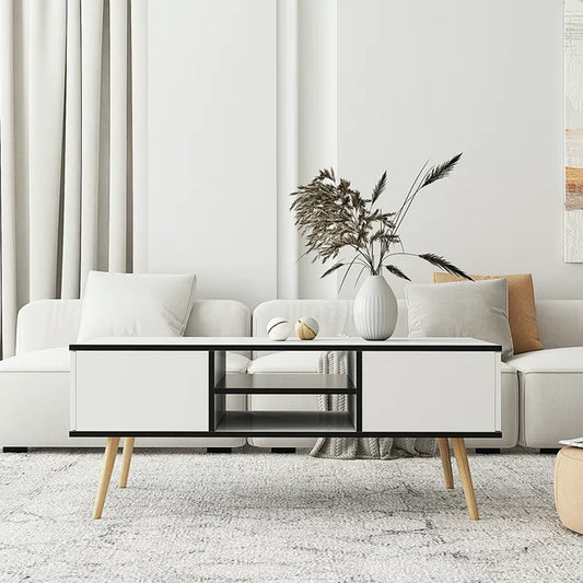 Smart FENDEE Wood Coffee Table with Storage Modern Center Table,White