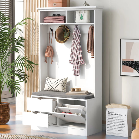 Smart FENDEE 71" Entryway Hall Tree with Coat Rack and Shoe Storage Bench, 4 Sturdy Hooks