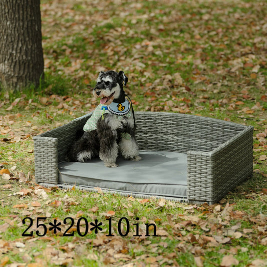 Smart FENDEE Rattan Dog Bed Pet Enclosures with Cushion for Patio, Waterproof