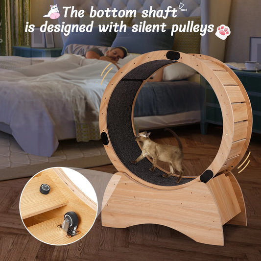 Smart FENDEE Cat Exercise Wheel Wood Treadmill with Carpeted Runway Kitty Sport Toy for Indoor