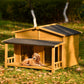 Smart FENDEE 47.2" Large Wood Dog House Pet Log Cabin Home with Porch Deck, Outdoor