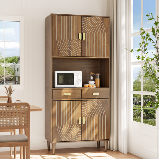Algherohein Pantry Storage Cabinet with Doors and Drawers,Wood Kitchen Cabinets Storage