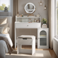 Smuxee White Vanity Set with Mirror and Lights,Makeup Vanity with Drawer and Glass Cabinet