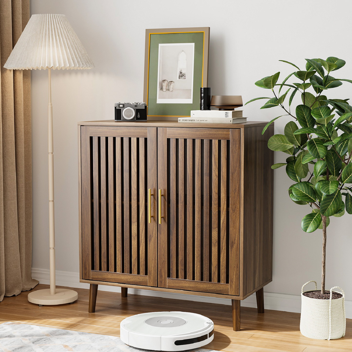 Algherohein Modern Sideboard and Buffets Cabinet,Entryway Cabinet with Grille Striped Door