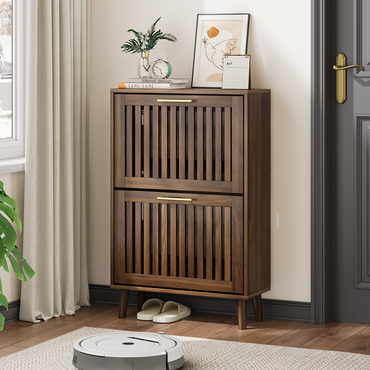 Algherohein Shoe Storage Cabinet with 2 Flip Drawers,Shoe Cabinet Entryway,Fence Walnut
