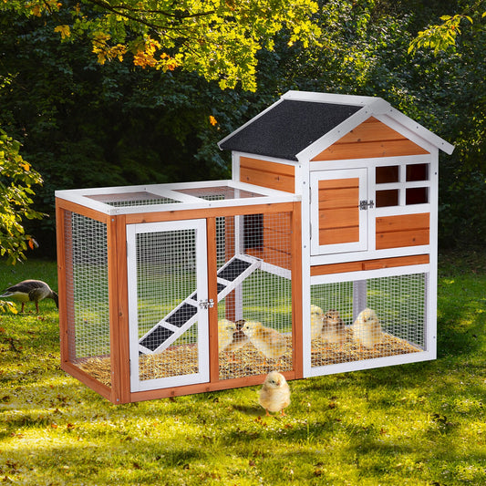 Algherohein Wood and Chicken Wire Hen Chicken Coop Rabbit Hutch Kennels House,Outdoor Nest Box,Brown