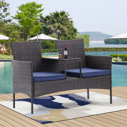 Algherohein Wood Outdoor Couch Seating 2-seat Set,20.5in W Patio Sofa with Coffee Table