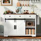 Algherohein Kitchen Island Cart with 2 Sliding Door and 3 Drawer,Storage Microwave Cart