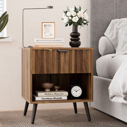 Algherohein Night Stands for Bedroom,Modern End Tables for Living Room with Fluted Drawer,Walnut