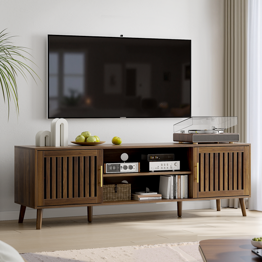 Smuxee TV Stands for 65 Inch TV,Entertainment Center for TVs with Slatted Door and Adjustable Shelf