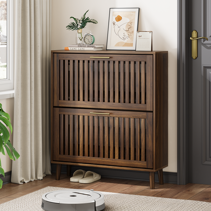 Algherohein Shoe Storage Cabinet with 2 Flip Drawers,Shoe Cabinet Entryway,Fence Walnut