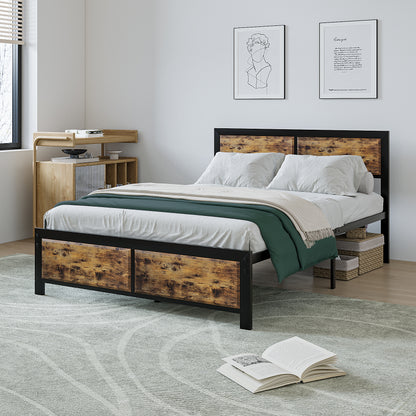 Algherohein Metal Bed Frame with Headboard Wood,No Box Spring Needed