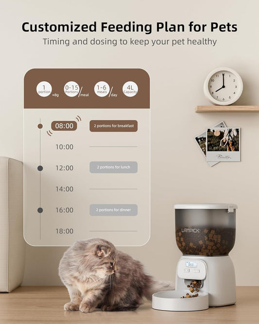 Smart FENDEE 4L Automatic Cat Feeder Detachable Pet Food Dispenser for Dry Food up to 15 Portions