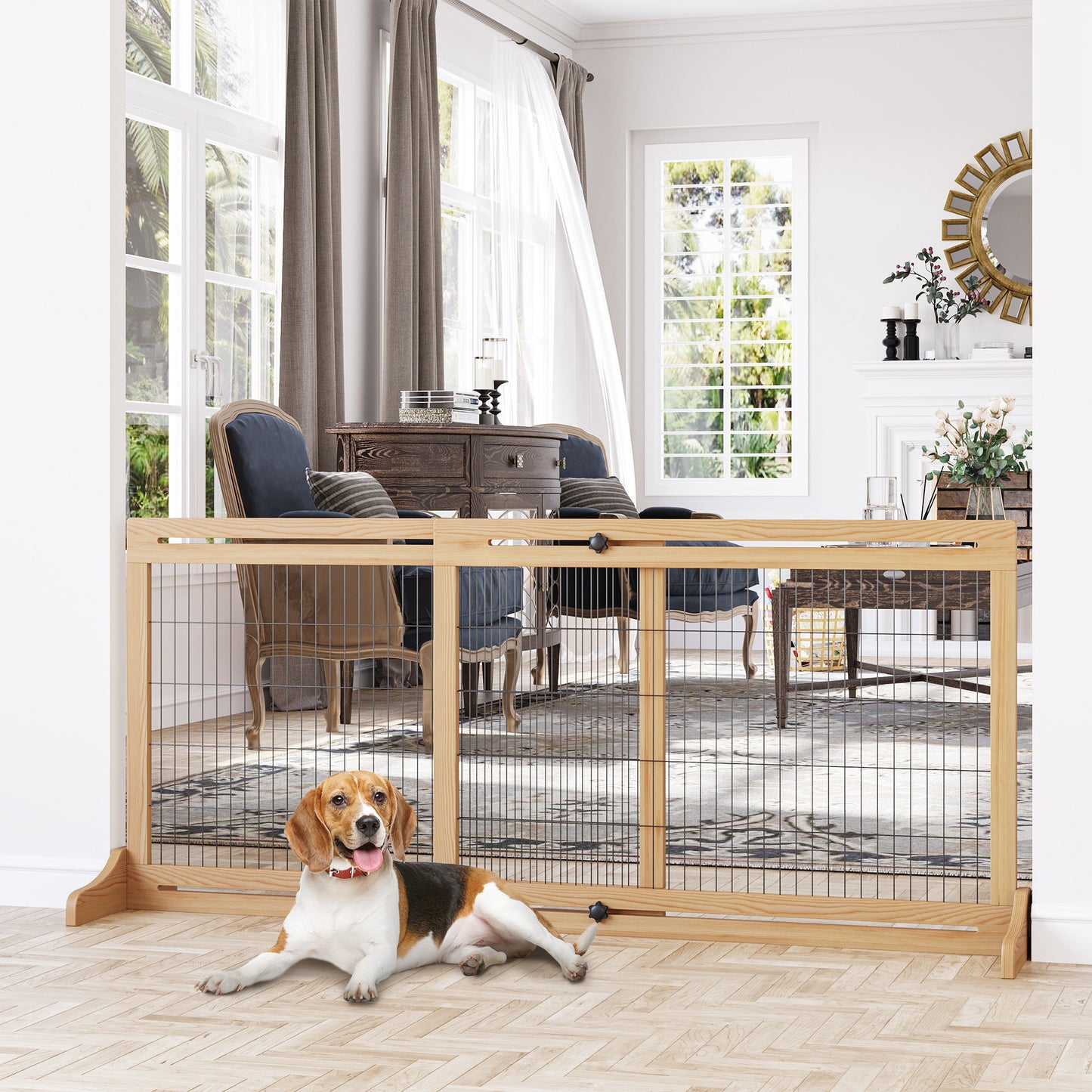 Smart FENDEE Extra Wide Freestanding Dog Gate Wood Pet Gate,Indoor, 72" W x 27.25" H