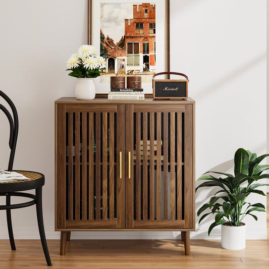 Algherohein Modern Sideboard and Buffets Cabinet,Entryway Cabinet with Grille Striped Door