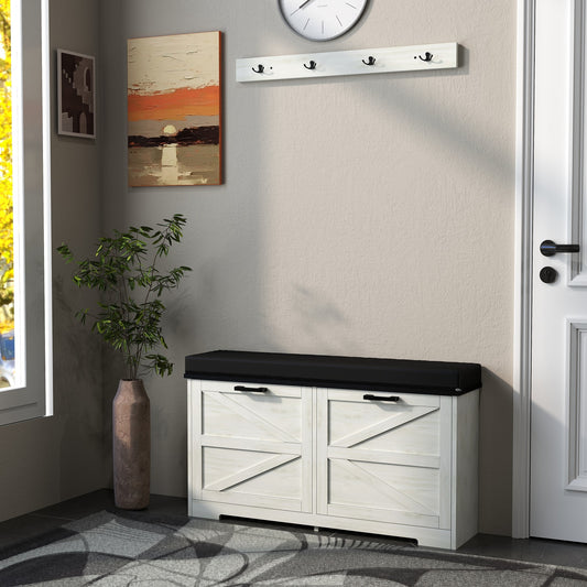 Smuxee Farmhouse Shoe Cabinet with 2 Adjustable Flip Drawer,Entryway Bench with Storage Set,White