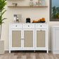 Semiocthome Rattan Storage Cabinet with Tilt Out Trash and 3 Drawers for Kitchen White
