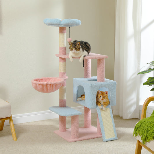 Smart FENDEE Cat Tree with Sisal Covered Scratching Posts Multi Level Play Tower Pink,47.2" Tall